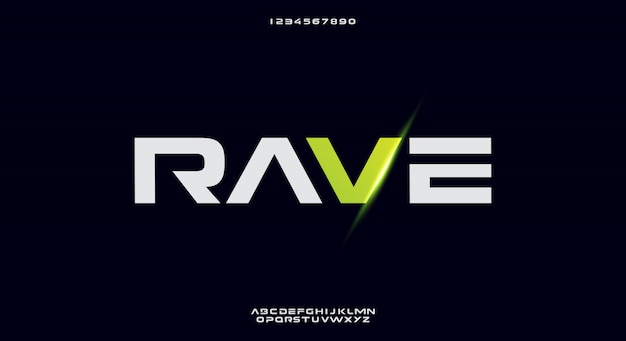 Rave、テクノロジーをテーマにした抽象的な未来的なアルファベットのフォント。モダンなミニマリストのタイポグラフィデザイン