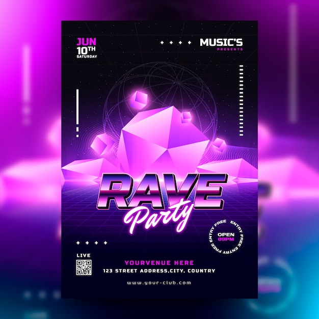 Vector rave party poster template