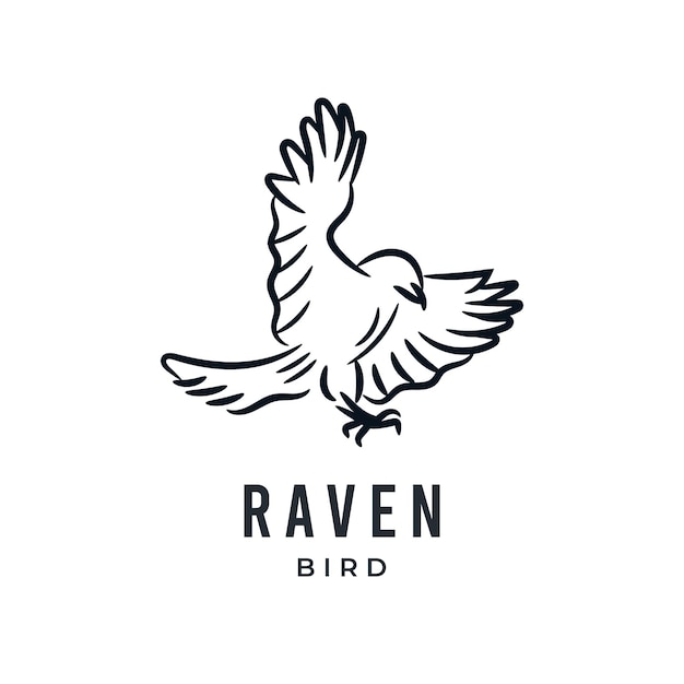Птица ворона или орел, нарисованная вручную векторная иллюстрация логотипа
