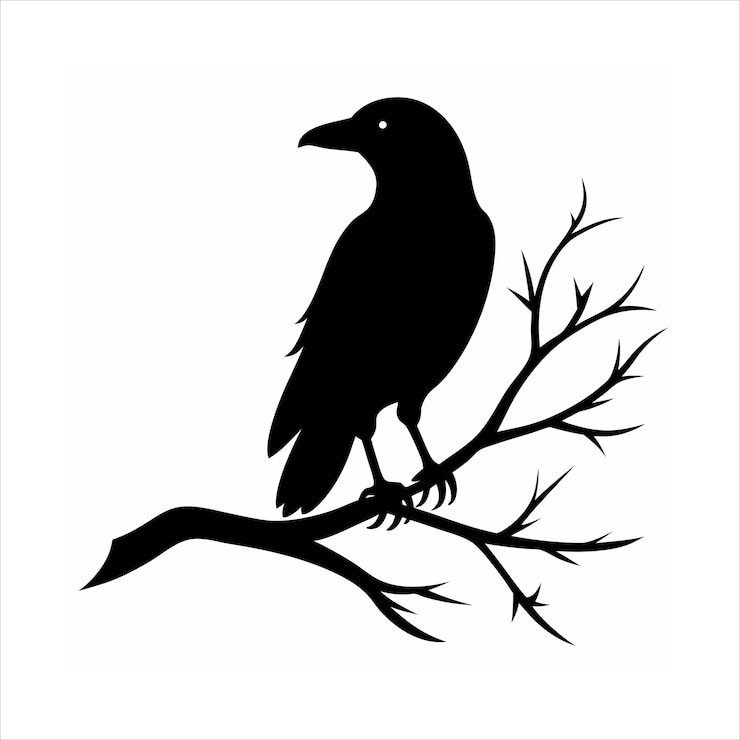 Vector raven bird silhouette on tree branch vector
