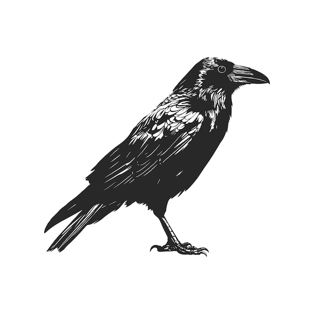 白い背景に隔離された黒いレイヴンシルエットベクトルイラスト クラウ フラット ロゴ アイコン クリパート