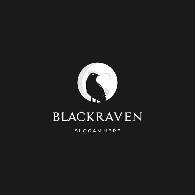 Vector raven en maan logo ontwerp illustratie