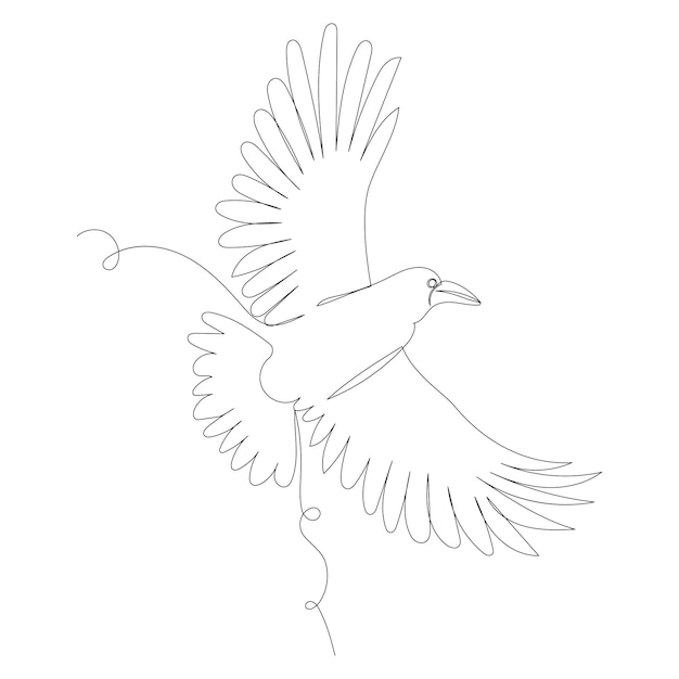 Raven flying one continuous line drawing sketch