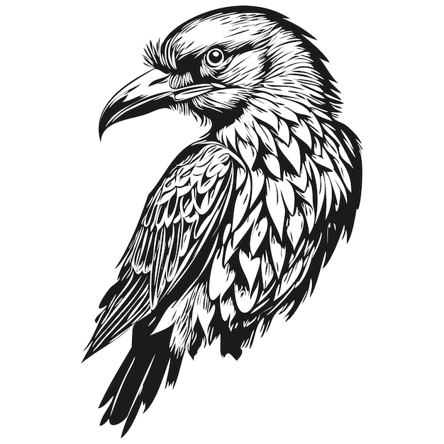 Raven logo zwart-wit afbeelding hand tekening corbie