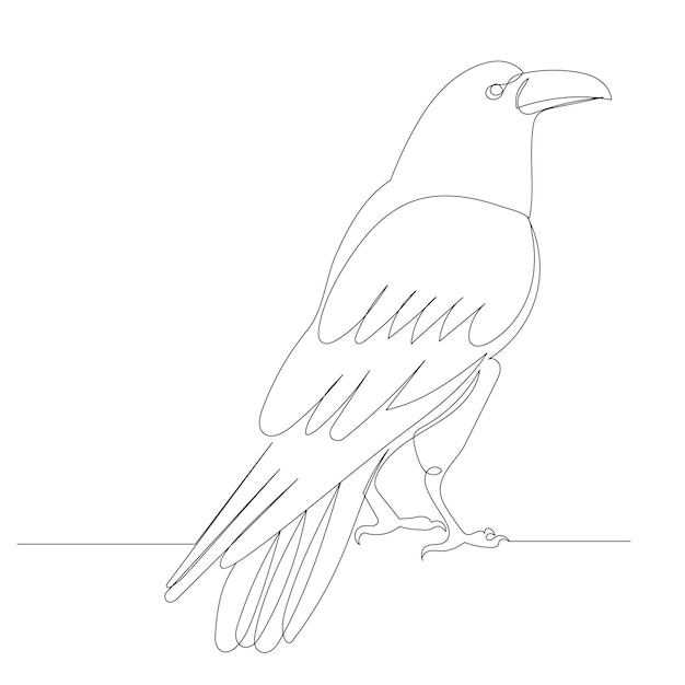 Raven one continuous line drawing sketch vector