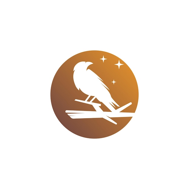 raven silhouette with branch logo design