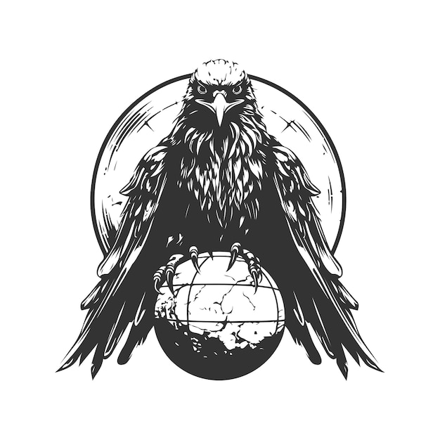 Vector raven sorcerer, vintage logo line art concept black and white color, hand drawn illustration