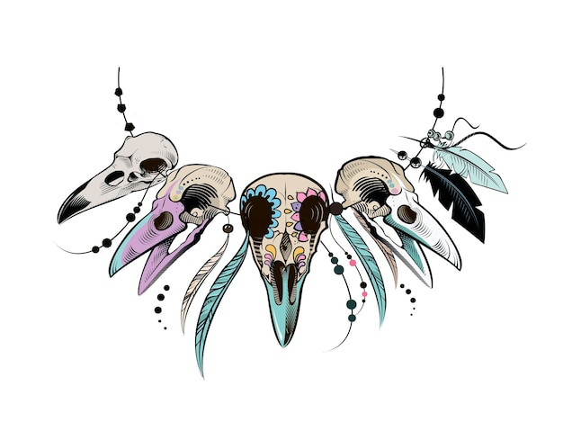 Raven sugar mexican skull raven skull vector illustration