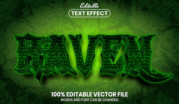 Raven text, font style editable text effect