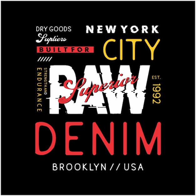 Tipografia grafica di new york city in denim grezzo per lo stile casual del design di tshirt