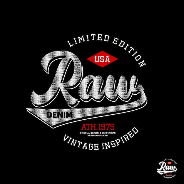 RAW DENIM 타이포그래피 디자인 프리미엄 벡터