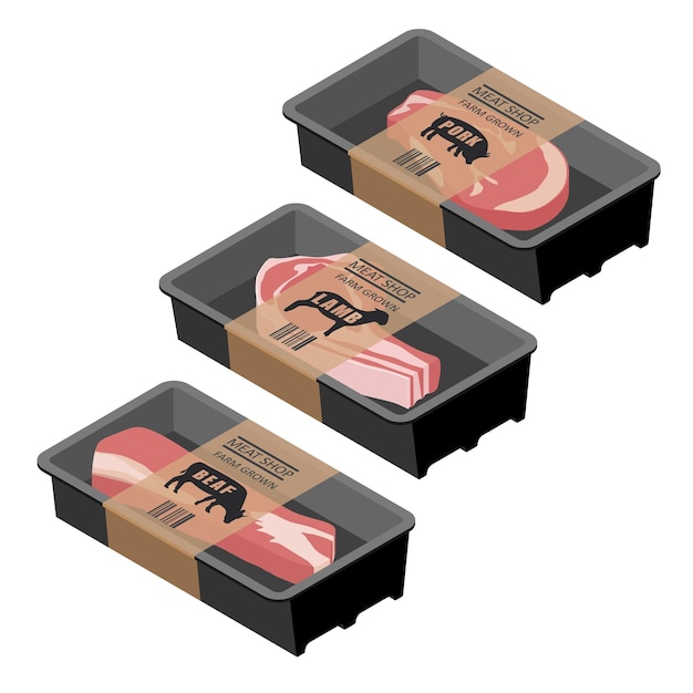 raw fresh beef pork and lamb meat food packing design