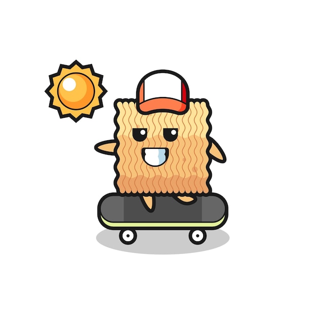 Raw instant noodle character illustration ride a skateboard , cute style design for t shirt, sticker, logo element