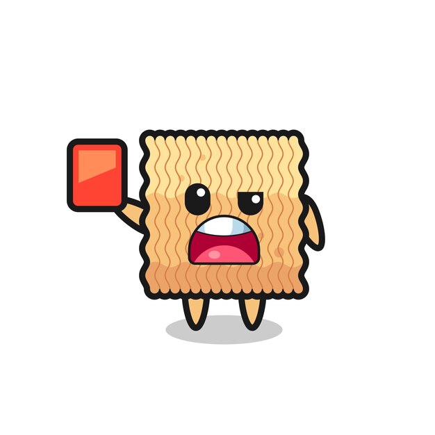 Raw instant noodle cute mascot as referee giving a red card