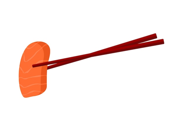 Raw meat slice on chopstick Simple flat illustration