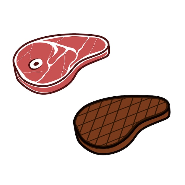 Vettore illustrazione vettoriale di carne cruda e bistecca