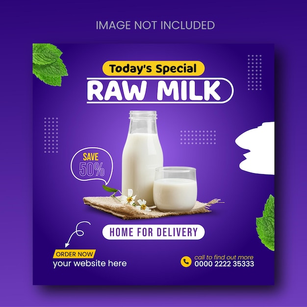 Raw milk best product black friday sale social media instagram post template design