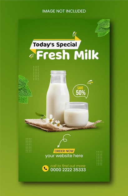 Vector raw milk best product black friday sale social media instagram stories post template design