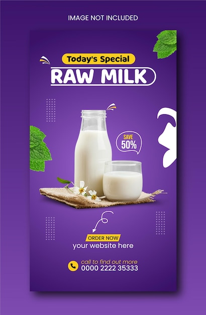 Vector raw milk best product black friday sale social media instagram stories post template design