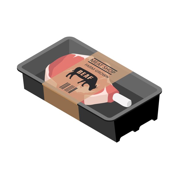 raw pork ribs food packing design isolated on white background isometric view vector