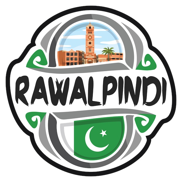 Rawalpindi pakistan flag travel souvenir sticker skyline logo badge timbro seal emblem vector svg eps