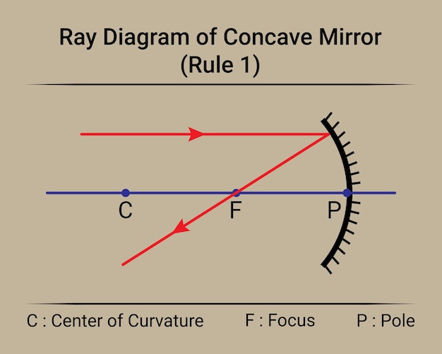 Вектор Лучевая диаграмма вогнутого зеркала. правило 1.