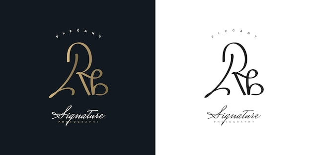 RB eerste logo-ontwerp in gouden handschriftstijl. R en B Signature Logo of symbool voor bruiloft, mode, sieraden, boetiek, botanische, bloemen en zakelijke identiteit