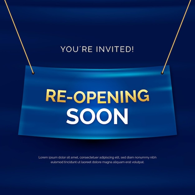 Vector re-opening soon banner with invitation