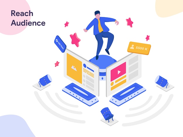 Reach social media audience isometric illustration