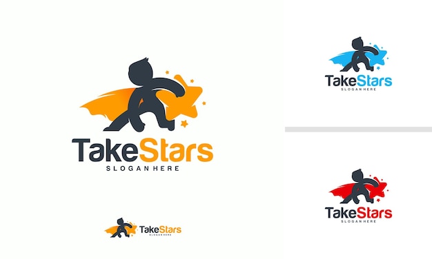 Reaching Star logo, Online Learning logo designs, Super Kids Reach Dreams logo, Kids Hero logo