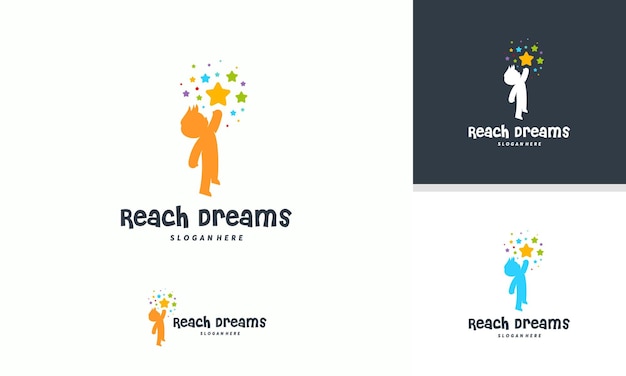 Reaching Star-logo, online leren logo-ontwerpen vector, Kids Dream-logo, Reach Dreams-logo