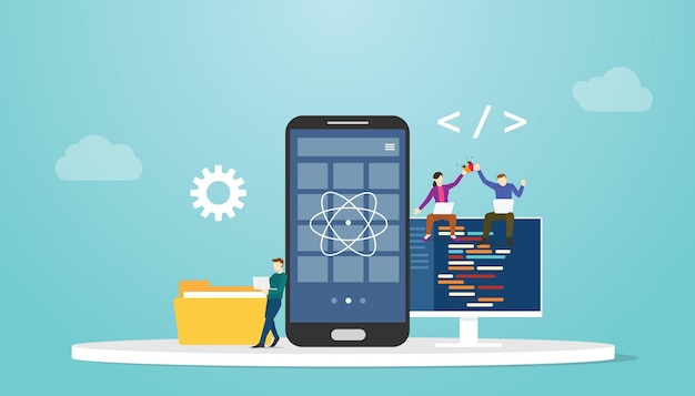 React native mobile apps development concept with modern flat style vector illustration