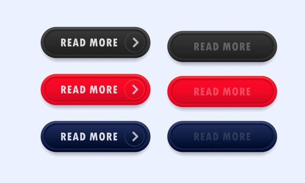 Read More button set. Vector on isolated white background. EPS 10.