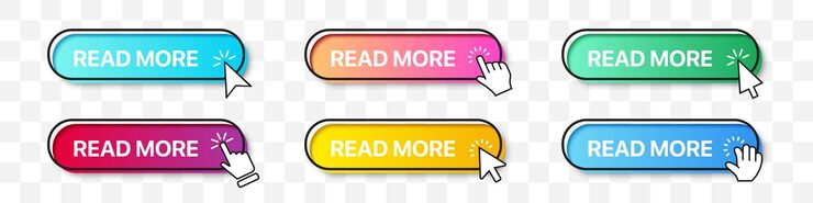 Vector read more buttons collection with arrow and hand cursor pointer gradient button with shadow set of digital web buttons app website button collection