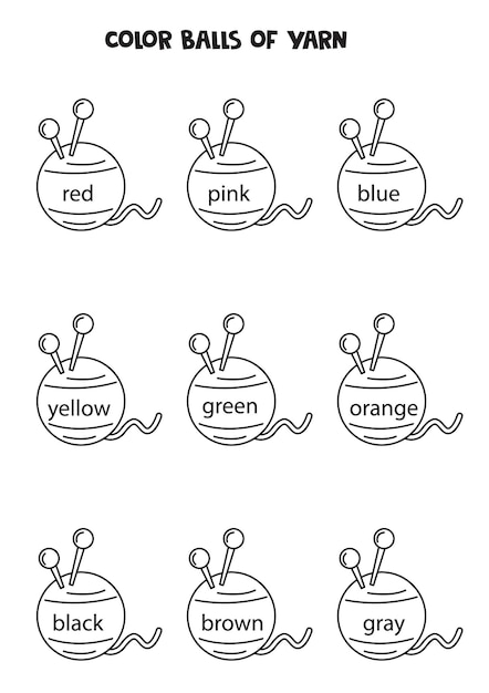 Read names of colors and color ball of yarn Educational worksheet