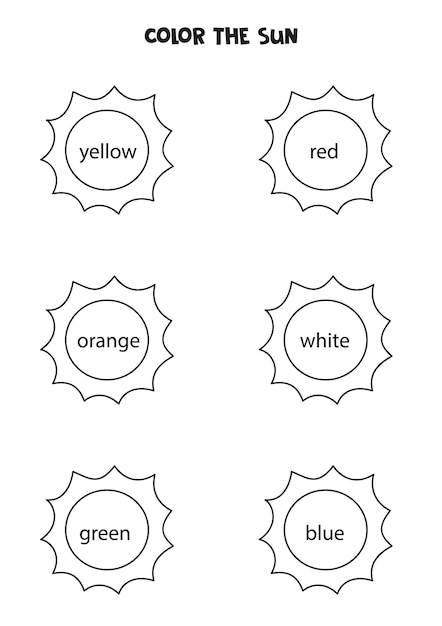 Read names of colors and color suns Educational worksheet for kids