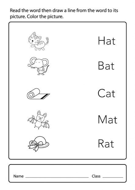 단어를 읽고 단어에서 그림까지 선을 그립니다. 그림을 색칠하십시오.