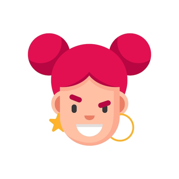 Readheaded Girl avatar Flat design Woman head Facial expression Sly character Vector illustration