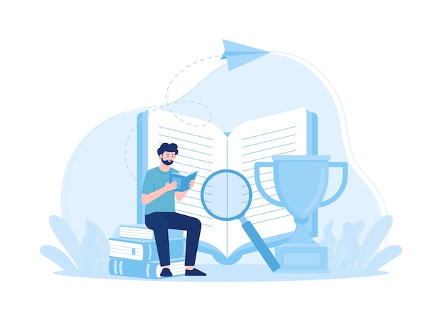 Reading for achieve goals education success concept flat illustration