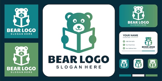 Reading bear logo with business card design