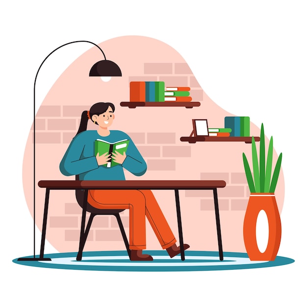 Reading A Book In The Reading Room Illustration