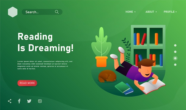 Reading book website landing page template