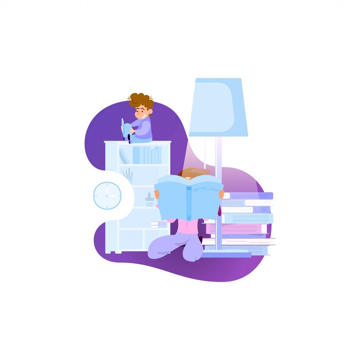 Vector reading books flat style illustration
