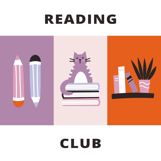 Manifesto del club di lettura con graziosi elementi di design