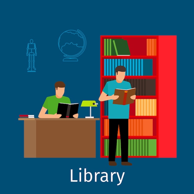 Reading in library illustration