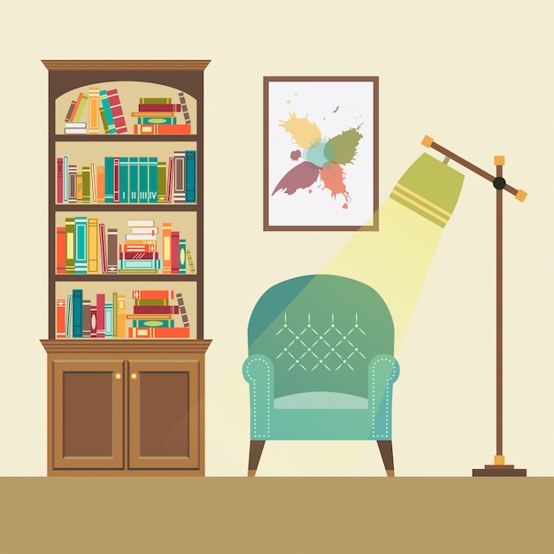 Vector reading nook with armchair and floor lamp