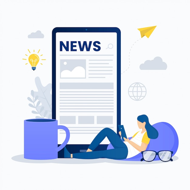 Vector reading online news illustration concept