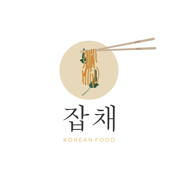 Ready To Eat Japchae Banchan Vector Illustration Logo With Chopsticks