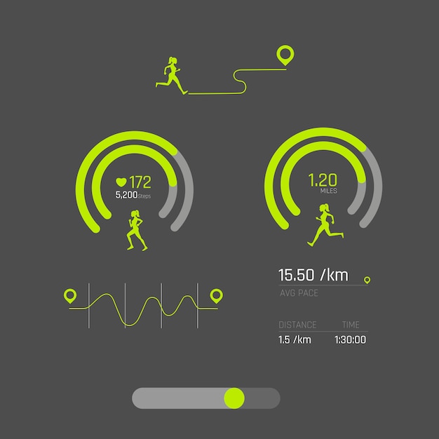 Vector ready fitness application ui,ux, of info graphics and graphs. fitness app screens in flat style with charts and info graphic. ui dashboard.