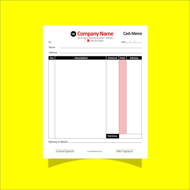 Vector ready to print a4 size cash memo design